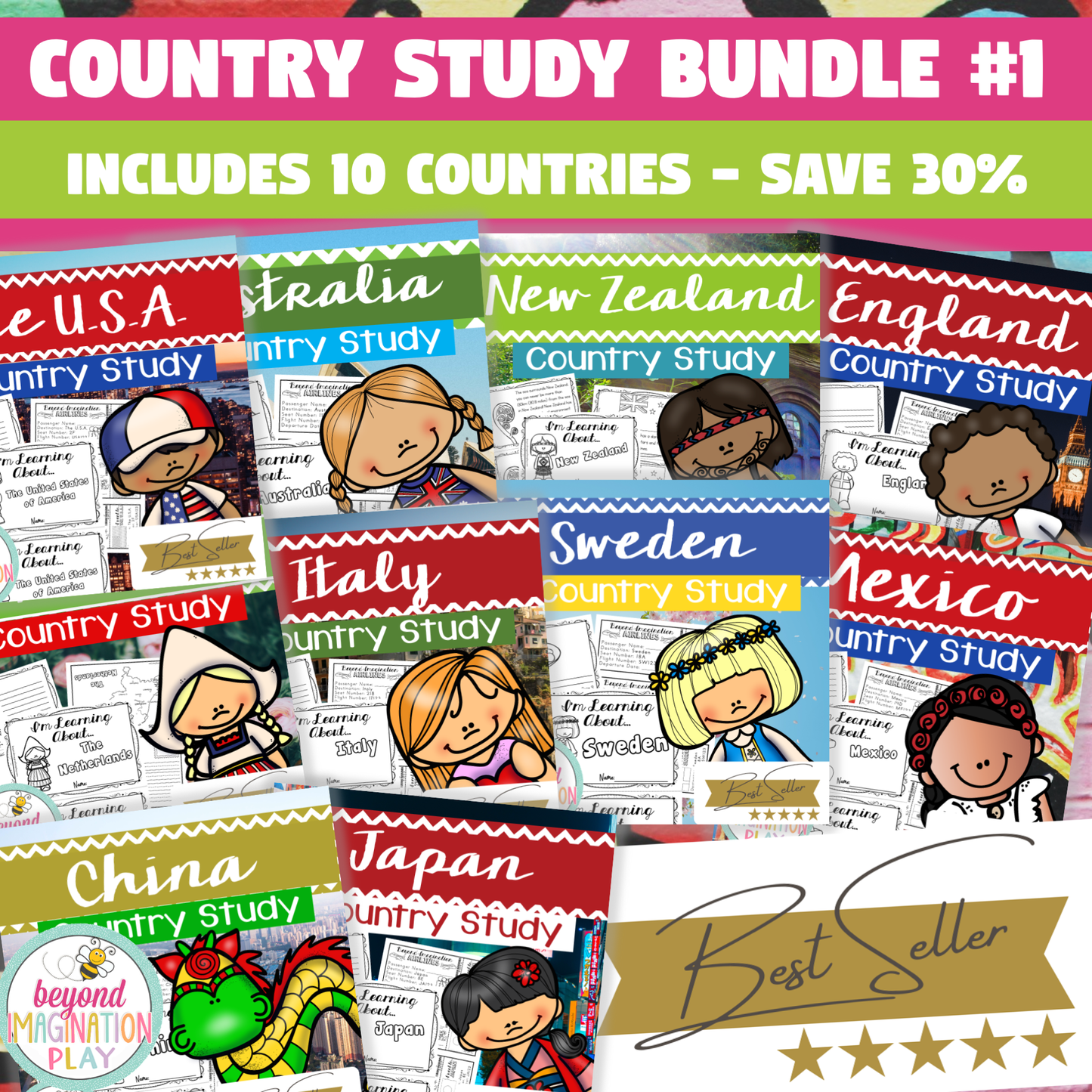 DELUXE Bundle #1 10 Epic Country Studies / Save 30%! *BEST SELLER* Comprehension, Activities + Play Pretend | Instant Digital Download